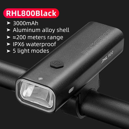 ROCKBROS Bike Light Type-C Charging Front Lamp Headlight Ultralight Flashlight Bicycle Light 200/400/600/800/1000/1500/3000LM