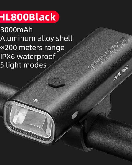 ROCKBROS Bike Light Rainproof Type-C Charging LED 2000mAh MTB Front Lamp Headlight Aluminum Ultralight Flashlight Bicycle Light