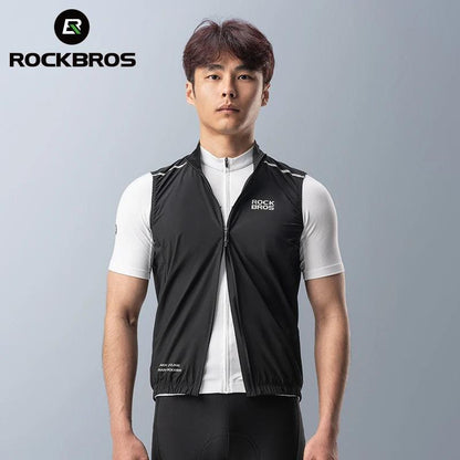 ROCKBROS Cycling Vest for Men Breathable Bicycle Clothing Outdoor Sports Windproof Running Vest Reflective Quick Dry Jersey