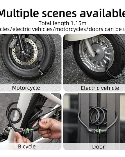 ROCKBROS Bike Cable Lock MTB Road Bicycle Anti-Theft Password Lock PVC Steel Cable Lock for Motorcycle Scooter Bike Accessories