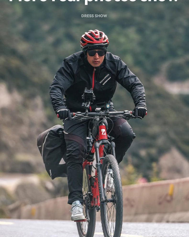 ROCKBROS Cycling Clothing Set Winter Windproof Reflective Cycling Jersey Thermal Fleece Pants Rainproof Set Men Women Sportswear