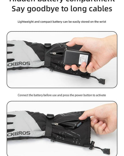 ROCKBROS Warm Heated Gloves Snowmobile Gloves With 3 Levels 4000mAh Rechargeable Battery Powered Electric Thermal Heat Glove