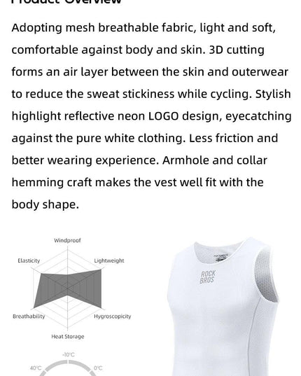 ROCKBROS Bike Vest Breathable  Men's Sleeveless Short Summer Undershirt Windbreaker Tshirt Quick Dry Elastic Mesh Underwear