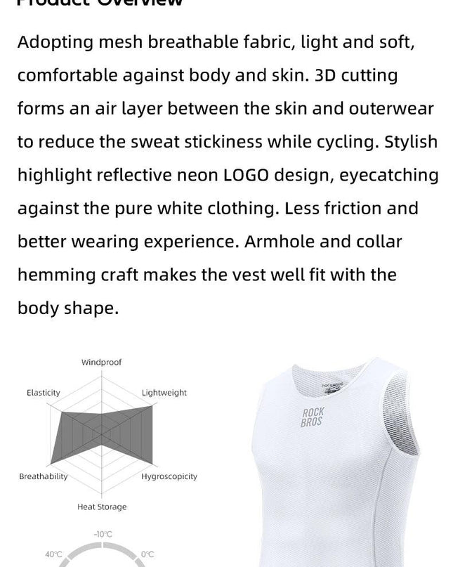 ROCKBROS Bike Vest Breathable  Men's Sleeveless Short Summer Undershirt Windbreaker Tshirt Quick Dry Elastic Mesh Underwear