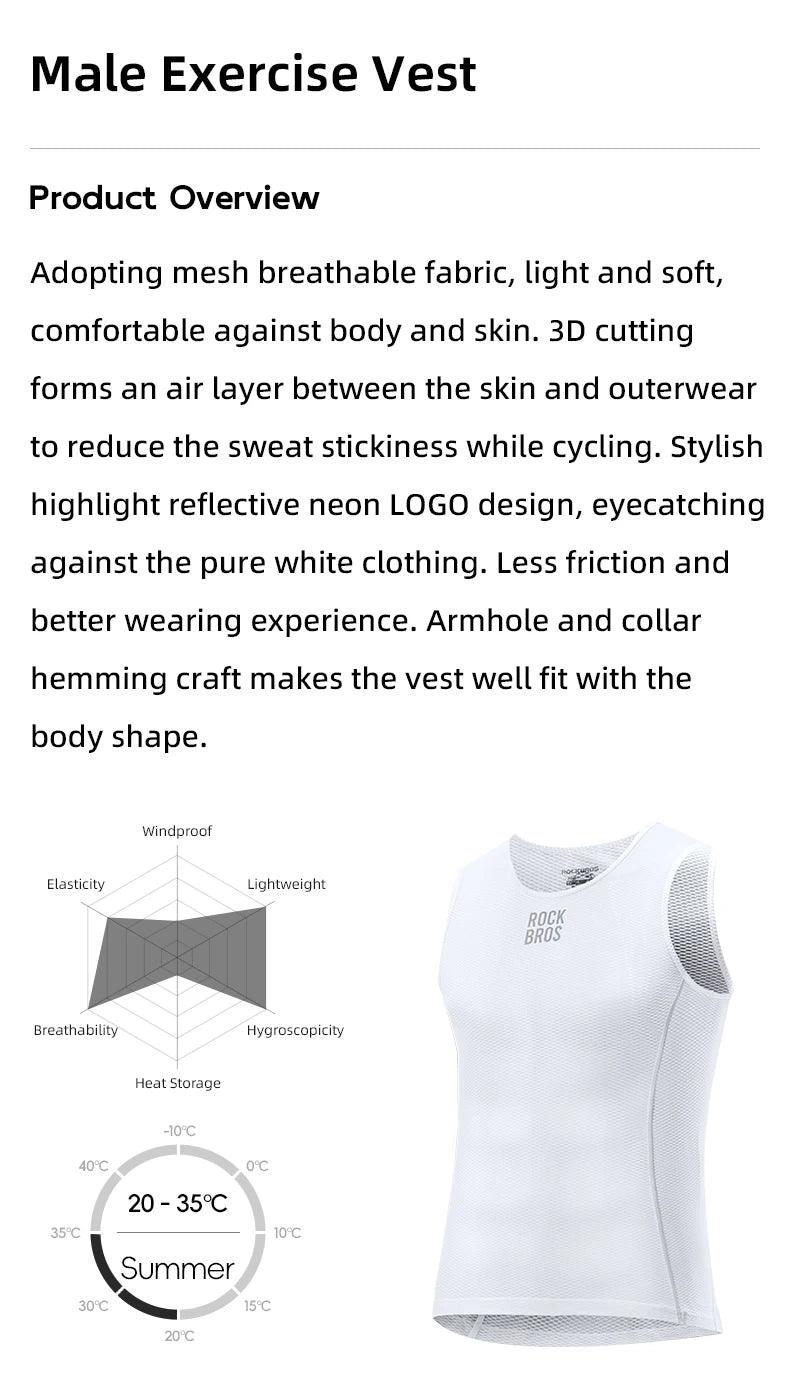 ROCKBROS Bike Vest Breathable  Men's Sleeveless Short Summer Undershirt Windbreaker Tshirt Quick Dry Elastic Mesh Underwear