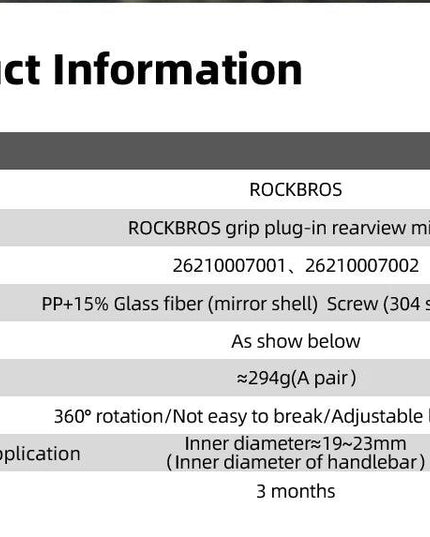 ROCKBROS Bicycle Mirrors MTB Bike HD Grip Plug In Bicycle Rearview Mirror 360° Adjustable Rotating Plane Mirror Bike Accessories