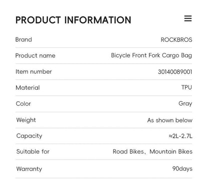 ROCKBROS Cycling Bag 2.7L Capacity Bicycle Front Fork Shelf Bag TPU Material Portable Pannier Bag Luggage Carrier Accessories