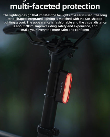 ROCKBROS Magnetic Bike Tail Light Type-C 7 modes Rechargeable LED Bicycle Rear Light for Night Riding Intelligent Brake Sensor