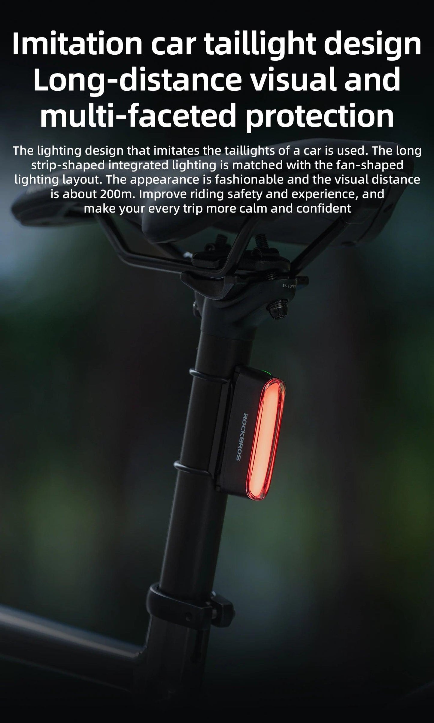 ROCKBROS Magnetic Bike Tail Light Type-C 7 modes Rechargeable LED Bicycle Rear Light for Night Riding Intelligent Brake Sensor