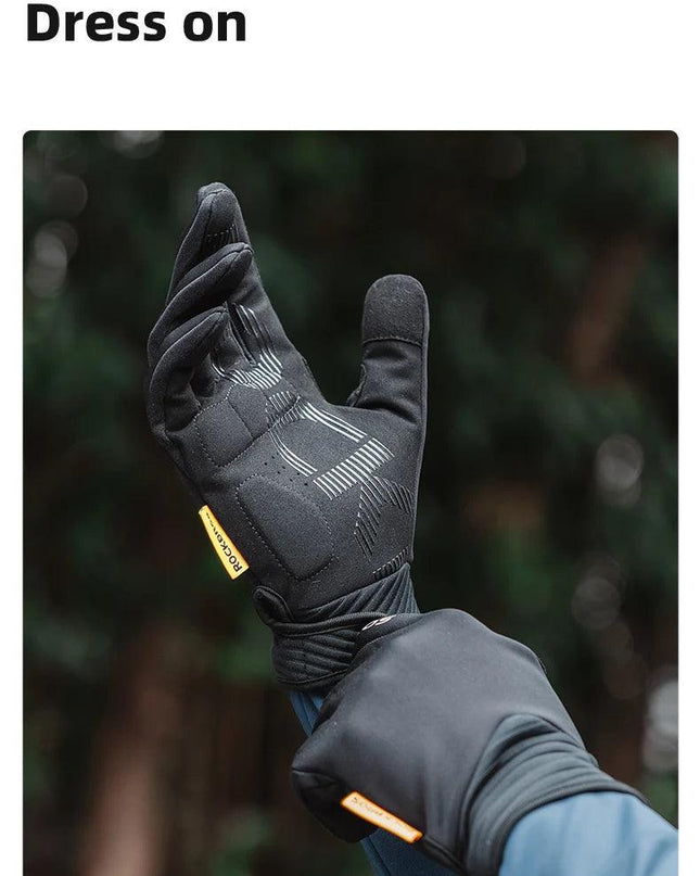 ROCKBROS Cycling Gloves MTB Road Bike Non-slip Gloves Touch Screen Winter Thermal Fleece Warmer Windproof Gloves Full Finger