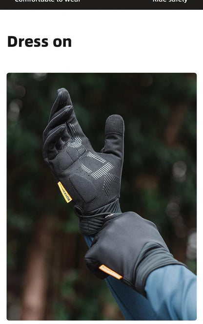 ROCKBROS Cycling Gloves MTB Road Bike Non-slip Gloves Touch Screen Winter Thermal Fleece Warmer Windproof Gloves Full Finger