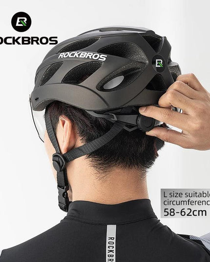 ROCKBROS Bike Helmet Lightweight Breathable Helmet PC+EPS with Photochromic Lens Wind-breaking Brim Safety Cycling Helmet