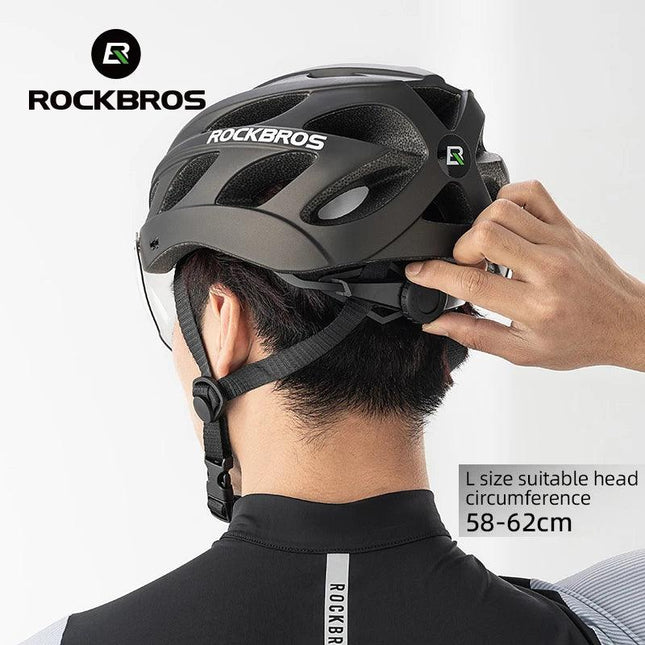 ROCKBROS Bike Helmet Lightweight Breathable Helmet PC+EPS with Photochromic Lens Wind-breaking Brim Safety Cycling Helmet