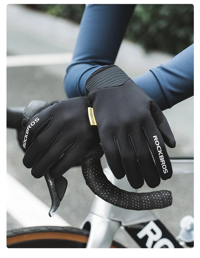 ROCKBROS Cycling Gloves MTB Road Bike Non-slip Gloves Touch Screen Winter Thermal Fleece Warmer Windproof Gloves Full Finger