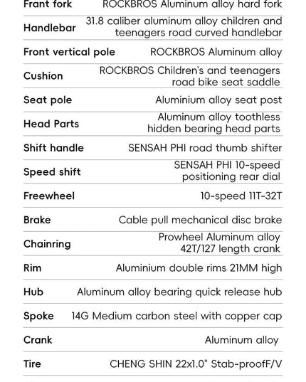 ROCKBROS Road Bike Student Teenager 22 inch Aluminum Frame Bike 10 Speed Disc Brake Bicycle Lightweight City Bike