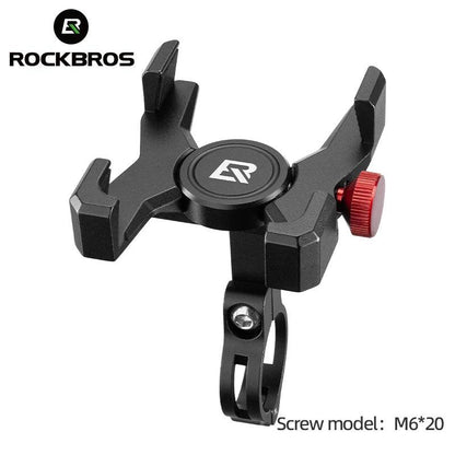 ROCKBROS Bike Phone Holder Aluminum Alloy Material Bracket Anti-slip Cushioning Pads 4.7-7.09 inch Mobile Phone Stand Shockproof