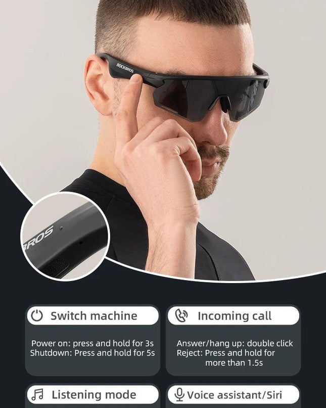 ROCKBROS Polarized Glasses Wireless Bluetooth 5.2 Sunglasses Headset Telephone Driving MP3 Riding Cycling Eyewear UV400 Goggles