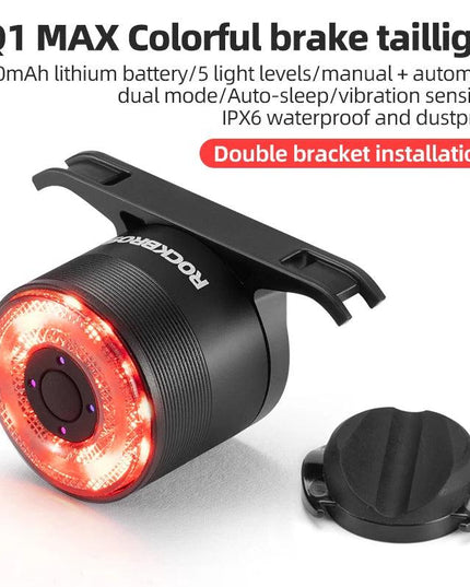 ROCKBROS Smart Bicycle Taillight Type-C Charging Auto Brake Sensing LED Rear Light Aluminum Alloy Bike Lamp Accessories Q1MAX