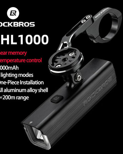 ROCKBROS Bike Front Light IPX6 Rainproof Type-c Rechargeable Bicycle Light 1000LM Cycling Headlight LED Flashlight MTB Bike Lamp