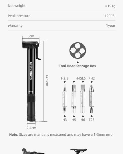 ROCKBROS Portable Pocket Pump With Ratchet 120PSI AV/FV Aluminum Alloy Ultralight Bicycle Tire Pump Inflator Cycling Tire Pump