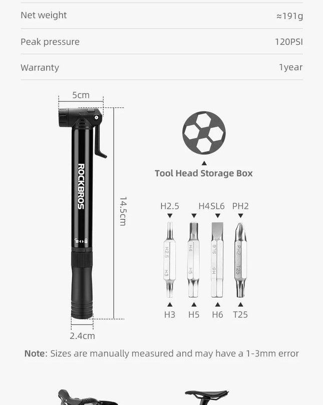 ROCKBROS Portable Pocket Pump With Ratchet 120PSI AV/FV Aluminum Alloy Ultralight Bicycle Tire Pump Inflator Cycling Tire Pump
