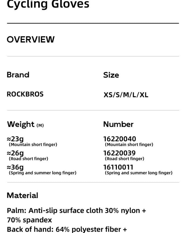 ROCKBROS Cycling Gloves Sunscreen Breathable MTB Road Bike Gloves Shock Absorption Non-slip Gloves Outdoor Thickened Palm Pad