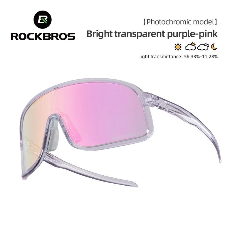 ROCKBROS Photochromic Glasses  HD Large-frame Lens Outdoor Riding Sunglasses UV400 Eyewear Sports Eye Protection Cycling Goggles