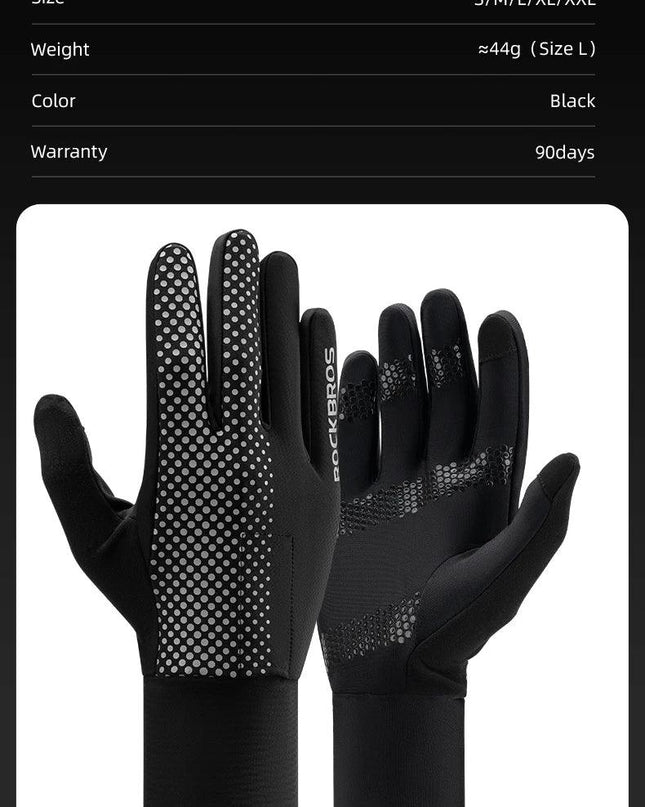 ROCKBROS Full Finger Gloves Sports Breathable Touch Screen Gloves MTB Road Bike Non-slip Gloves Cycling Lengthened Wrist Outdoor