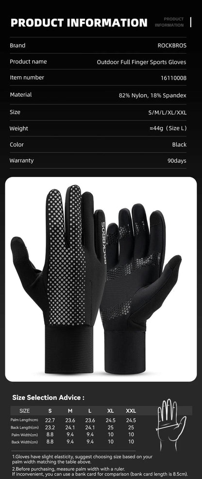 ROCKBROS Full Finger Gloves Sports Breathable Touch Screen Gloves MTB Road Bike Non-slip Gloves Cycling Lengthened Wrist Outdoor