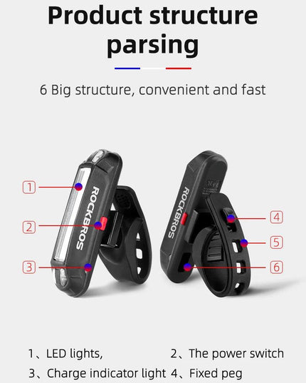 ROCKBROS Bicycle Light Waterproof Bike Taillight LED USB Rechargable Safety Back Light Riding Warning Saddle Bike Rear Light