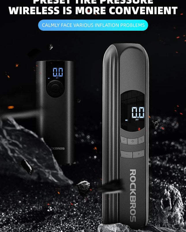 ROCKBROS Air Pump for Car Electric Bike Motorcycle 150PSI Type-C Tire Inflator Portable Air Compressor with LCD Digital Display