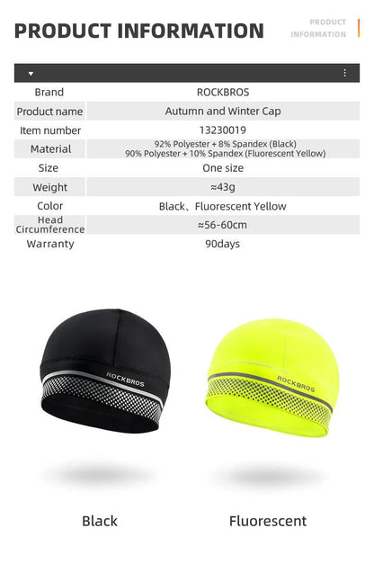 ROCKBROS Winter Fleece Ski Cap Windproof Thermal Cycling Cap Warmer Motorcycle Hat Helmet Liner Running MTB Bike Headwear