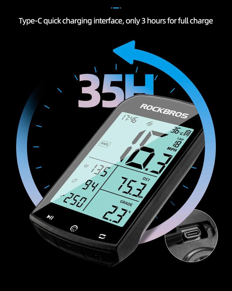 ROCKBROS  Bicycle Computer GPS 5.0 ANT Bluetooth Waterproof Wireless Cyclocomputer Speedometer Bike Stopwatch Bike Accessories