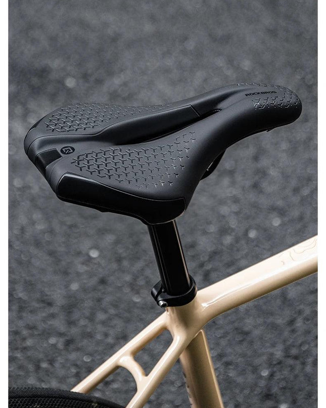 ROCKBROS Bicycle Saddle Hollow Breathable Shockproof Cycling Seat PU Non-Slip Leather Cushion Lightweight MTB Road Bike Saddle
