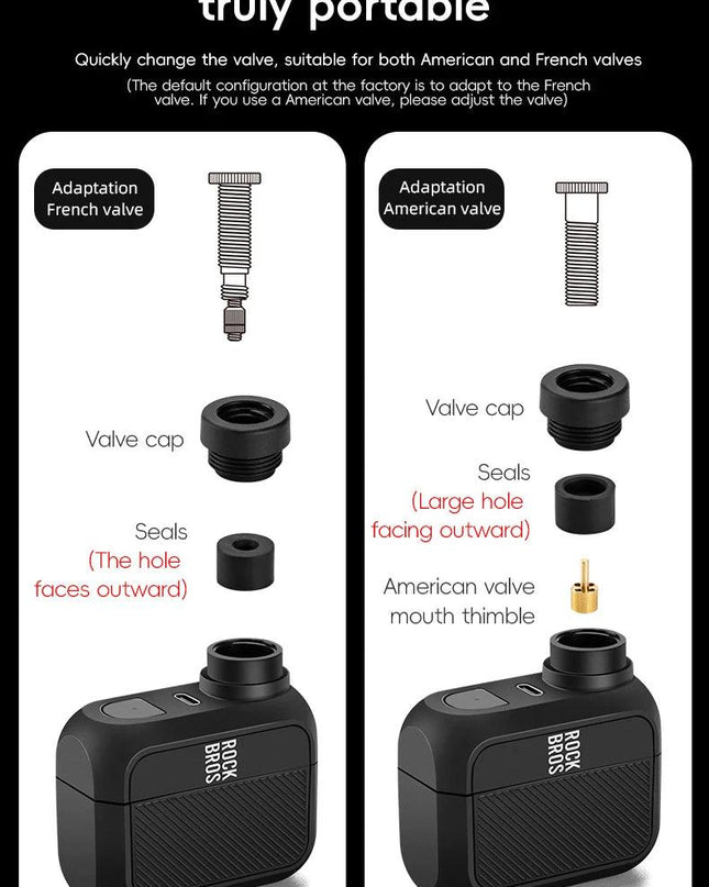 ROCKBROS Electric Air Pump Portable 100PSI Bicycle Pump Air Compressor Rechargeable Tire Inflator Pump 300mAh Battery Capacity