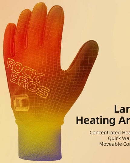 ROCKBROS Heated Gloves USB Rechargeable Touch screen Fingertips Large Heating Area Skiing Gloves Winter Warm Windproof Gloves