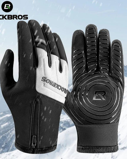ROCKBROS Winter Warm Gloves Touch screen Cycling Gloves Full Finger MTB Bike Gloves Non Slip Silicone Palm Thermal Ski Gloves