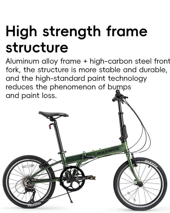 ROCKBROS 20 inch Folding Bike with Shimano 8-speed Aluminium Alloy Frame V Brake Lightweight Adult Unisex Adjustable Bike