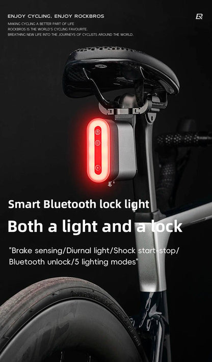 ROCKBROS Bicycle Tail Light With Lock Bluetooth Password Pairing Bike Lock Light IPX6 Waterproof Warning Light Tail  Accessories