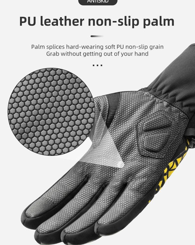 ROCKBROS Bicycle Gloves Winter Warm Motorcycle Full Finger Cycling Gloves Screen Touch Ski Sports Gloves Hiking Thermal Mitten