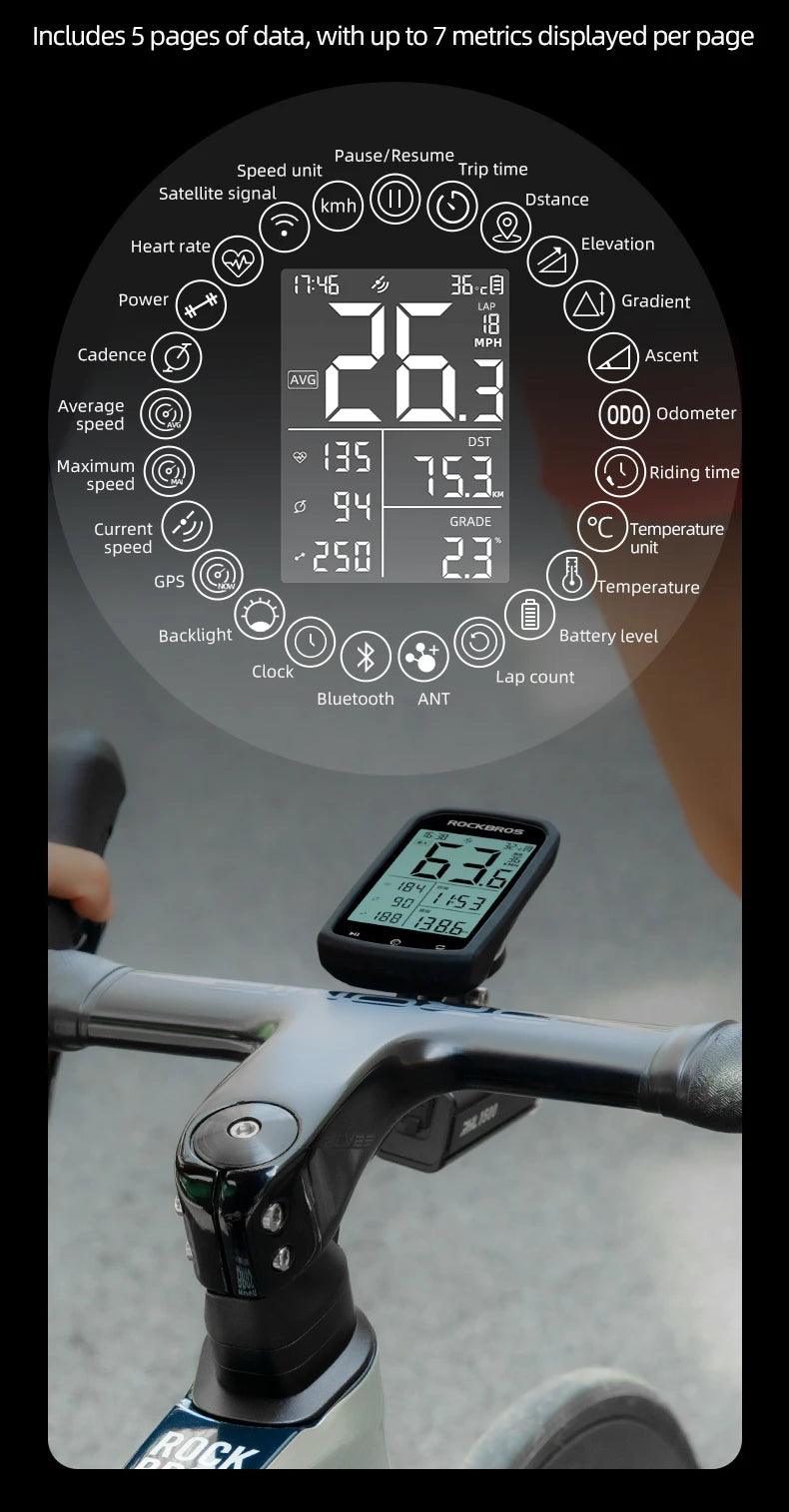 ROCKBROS  Bicycle Computer GPS 5.0 ANT Bluetooth Waterproof Wireless Cyclocomputer Speedometer Bike Stopwatch Bike Accessories