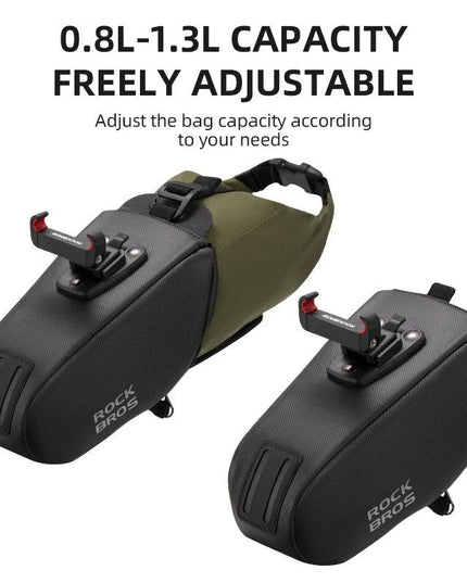 ROCKBROS Cycling Tail Bag Detachable Seat Pack Bag Large Capacity Waterproof Portable Riding Adjustable Bike Bag 0.8L-1.3L