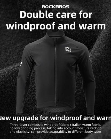 ROCKBROS Windproof Jacket Thermal Fleece Bike Jersey Autumn Winter Outdoor Sport Jacket Coat 0-15°with Italian warm fabric