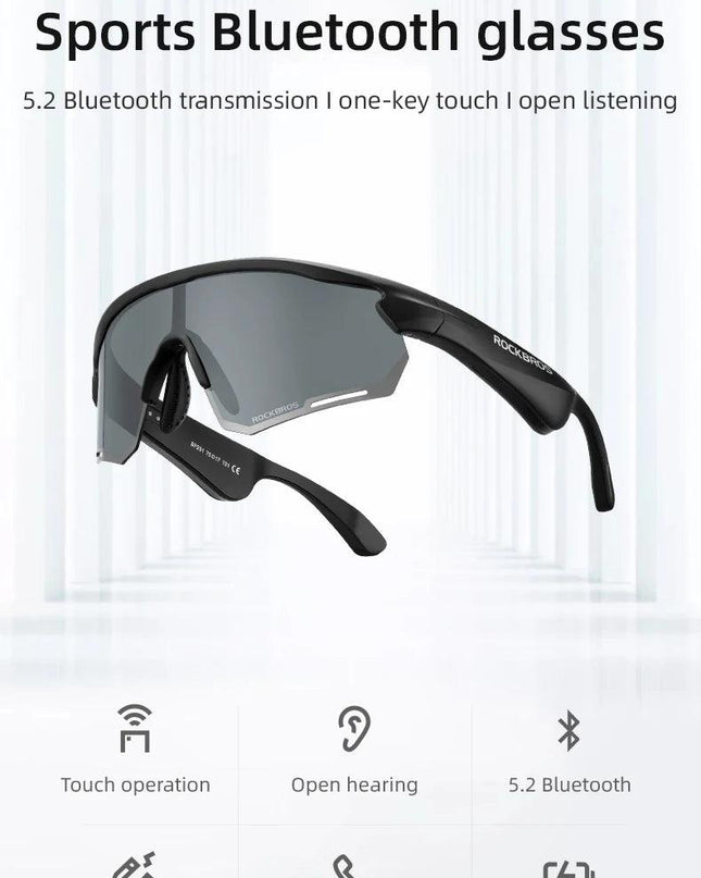 ROCKBROS Polarized Glasses Wireless Bluetooth 5.2 Sunglasses Headset Telephone Driving MP3 Riding Cycling Eyewear UV400 Goggles