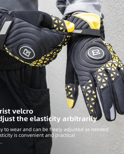 ROCKBROS Bicycle Gloves Winter Warm Motorcycle Full Finger Cycling Gloves Screen Touch Ski Sports Gloves Hiking Thermal Mitten