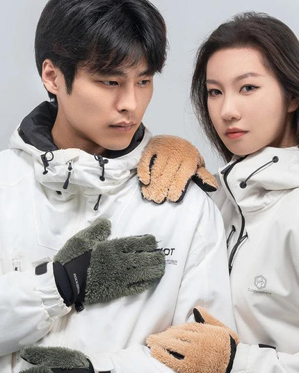 ROCKBROS Autumn Winter Ski Gloves Warm Windproof Gloves Cycling Snowboard Driving Double Layer Fleece-Lined Thickened Gloves