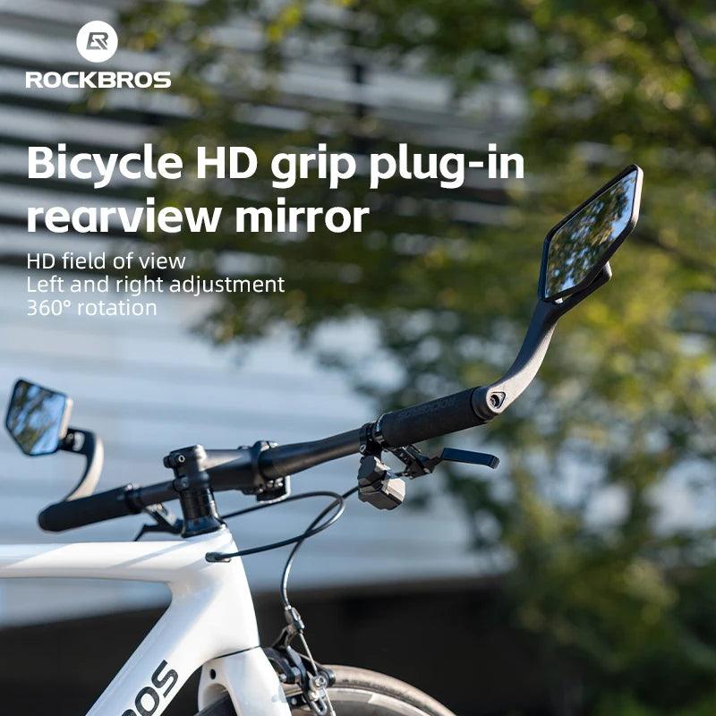 ROCKBROS Bicycle Mirrors MTB Bike HD Grip Plug In Bicycle Rearview Mirror 360° Adjustable Rotating Plane Mirror Bike Accessories