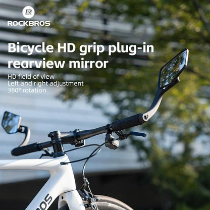 ROCKBROS Bicycle Mirrors MTB Bike HD Grip Plug In Bicycle Rearview Mirror 360° Adjustable Rotating Plane Mirror Bike Accessories