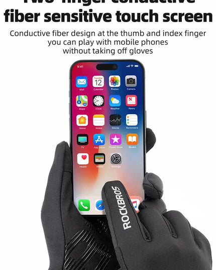 ROCKBROS Cycling Gloves MTB Road Bike Non-slip Gloves Touch Screen Winter Thermal Fleece Warmer Windproof Gloves Full Finger