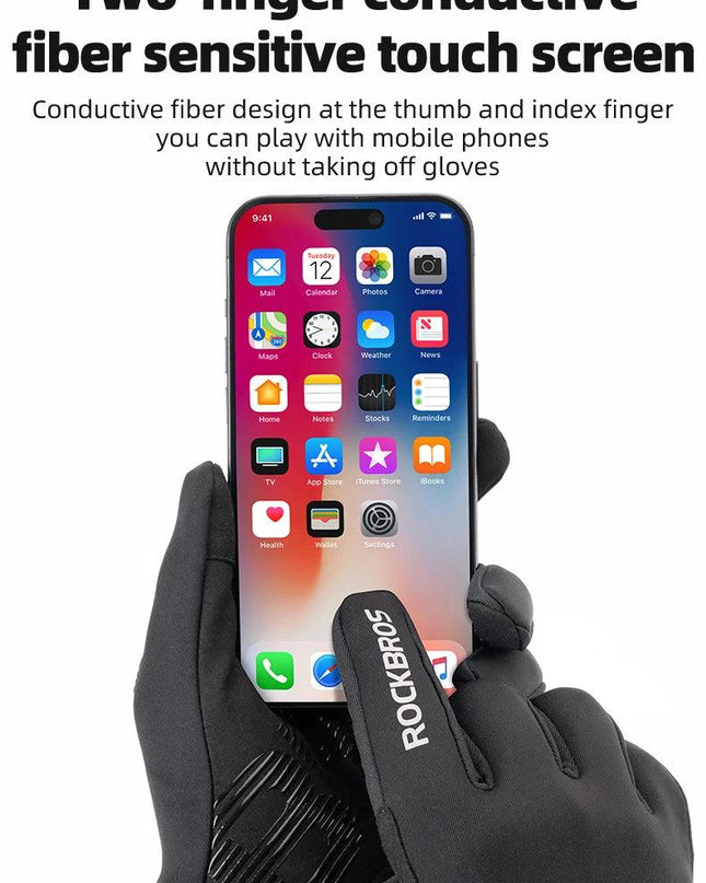 ROCKBROS Cycling Gloves MTB Road Bike Non-slip Gloves Touch Screen Winter Thermal Fleece Warmer Windproof Gloves Full Finger